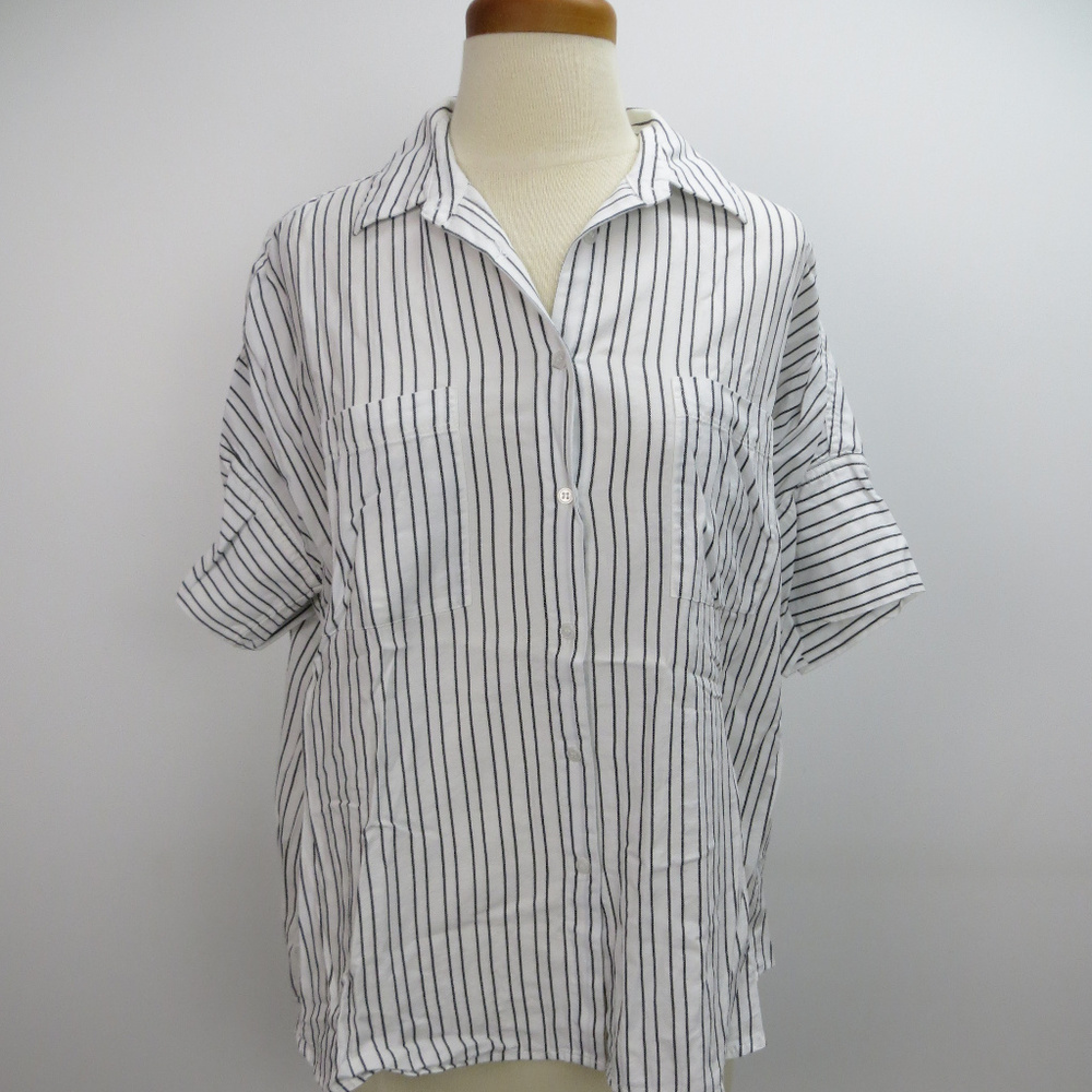 Maxwell Shirt White Black Pinstripe S Short Sleeve